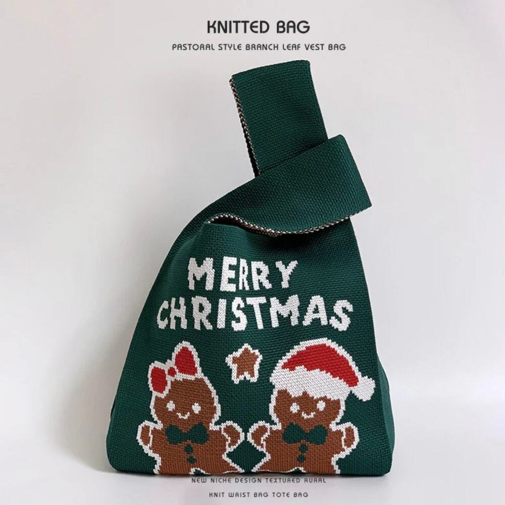 Knitted Holiday Handbag Giftbag NWOT Merry Christmas Gingerbread - Picture 2 of 5